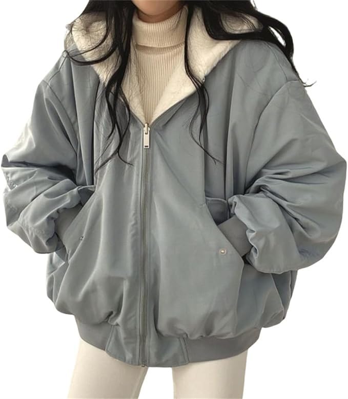 Sherpa Jacket for Women, Teen Girls Reversible Y2K Zipper Hoodie